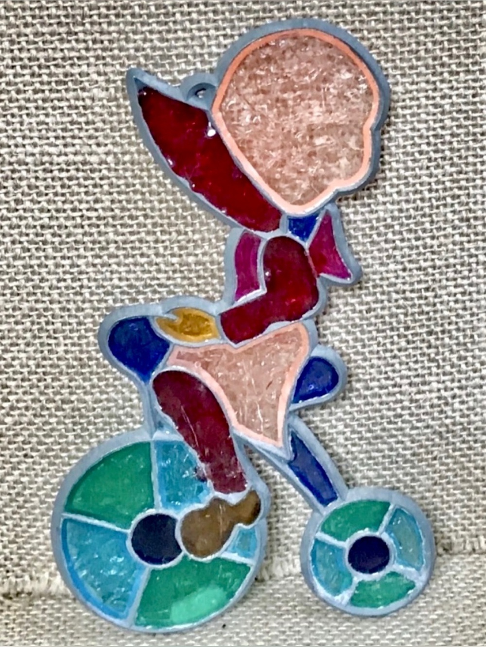 Handmade Vintage Bonnet Girl On Bicycle Suncatcher Prairie Farmhouse Cottagecore